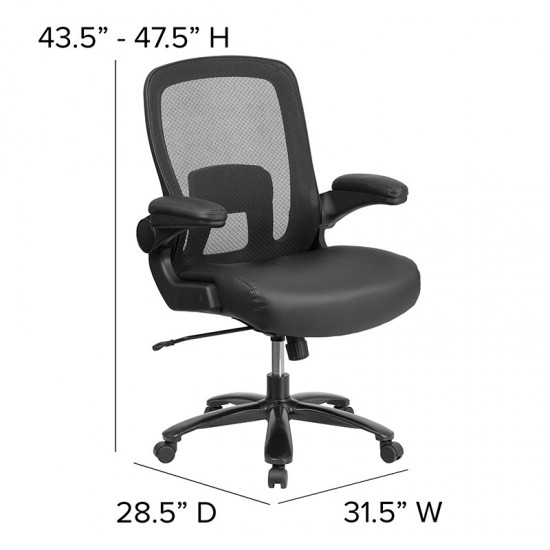 Big & Tall 500 lb. Rated Black Mesh/LeatherSoft Executive Ergonomic Office Chair with Adjustable Lumbar