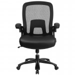 Big & Tall 500 lb. Rated Black Mesh/LeatherSoft Executive Ergonomic Office Chair with Adjustable Lumbar