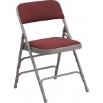 Curved Triple Braced & Double Hinged Burgundy Patterned Fabric Metal Folding Chair