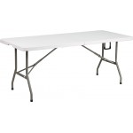 6-Foot Bi-Fold Granite White Plastic Banquet and Event Folding Table with Carrying Handle