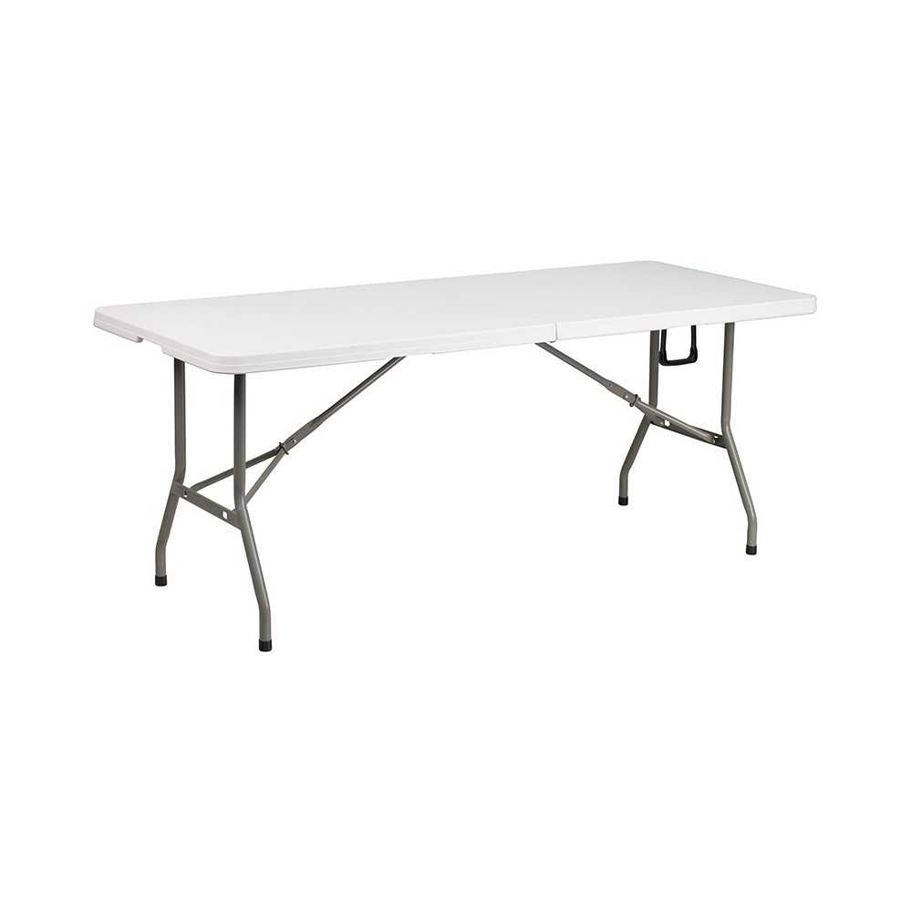 6-Foot Bi-Fold Granite White Plastic Banquet and Event Folding Table with Carrying Handle