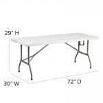 6-Foot Bi-Fold Granite White Plastic Banquet and Event Folding Table with Carrying Handle