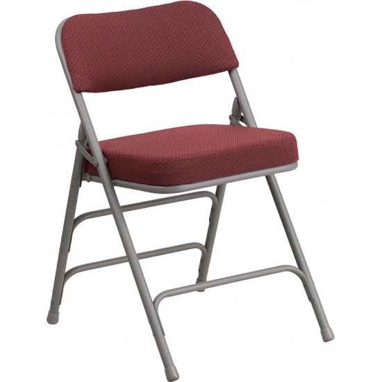 Premium Curved Triple Braced & Double Hinged Burgundy Fabric Metal Folding Chair