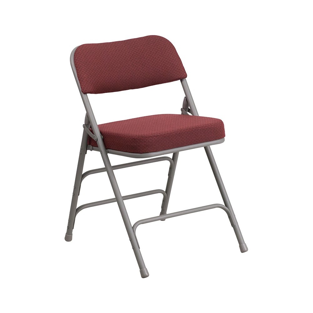 Premium Curved Triple Braced & Double Hinged Burgundy Fabric Metal Folding Chair Premium Curved Triple Braced & Double Hinged Burgundy Fabric Metal Folding Chair