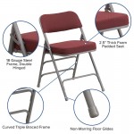 Premium Curved Triple Braced & Double Hinged Burgundy Fabric Metal Folding Chair