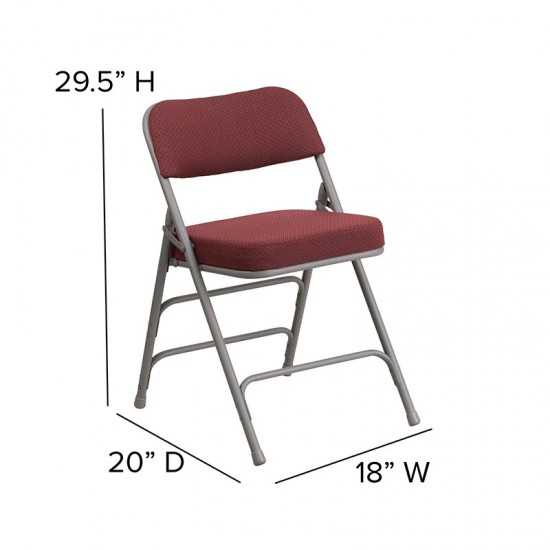 Premium Curved Triple Braced & Double Hinged Burgundy Fabric Metal Folding Chair