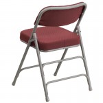 Premium Curved Triple Braced & Double Hinged Burgundy Fabric Metal Folding Chair