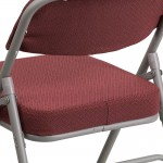 Premium Curved Triple Braced & Double Hinged Burgundy Fabric Metal Folding Chair