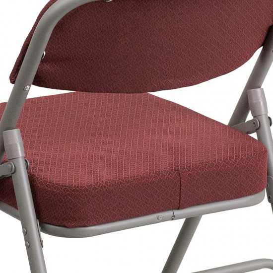 Premium Curved Triple Braced & Double Hinged Burgundy Fabric Metal Folding Chair