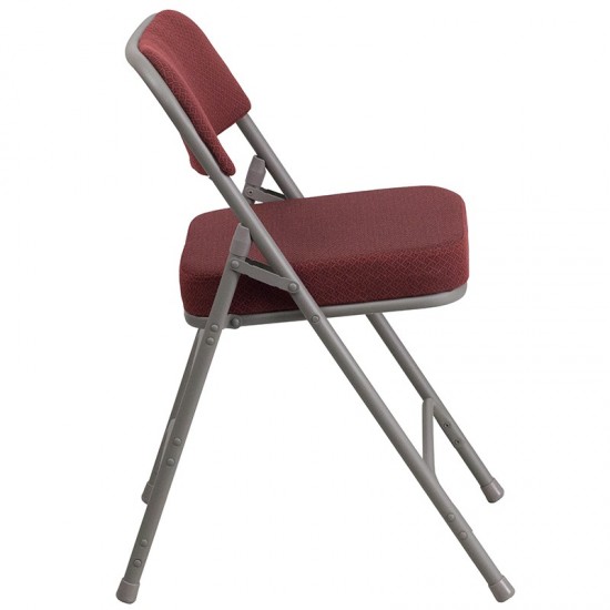 Premium Curved Triple Braced & Double Hinged Burgundy Fabric Metal Folding Chair