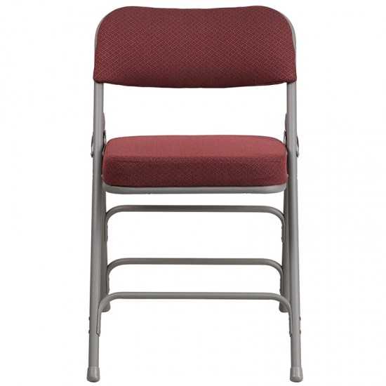 Premium Curved Triple Braced & Double Hinged Burgundy Fabric Metal Folding Chair