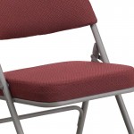 Premium Curved Triple Braced & Double Hinged Burgundy Fabric Metal Folding Chair
