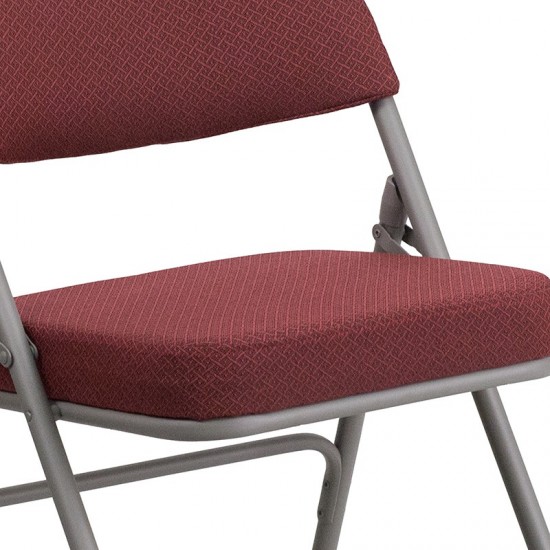 Premium Curved Triple Braced & Double Hinged Burgundy Fabric Metal Folding Chair