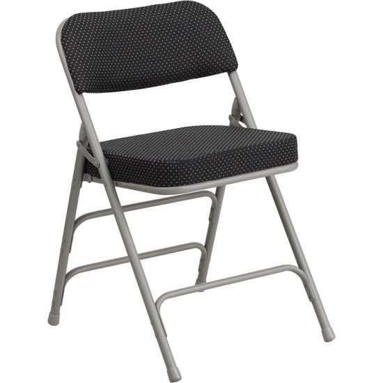 Premium Curved Triple Braced & Double Hinged Black Pin-Dot Fabric Metal Folding Chair