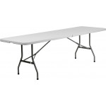 8-Foot Bi-Fold Granite White Plastic Banquet and Event Folding Table with Carrying Handle