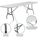 8-Foot Bi-Fold Granite White Plastic Banquet and Event Folding Table with Carrying Handle