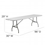 8-Foot Bi-Fold Granite White Plastic Banquet and Event Folding Table with Carrying Handle