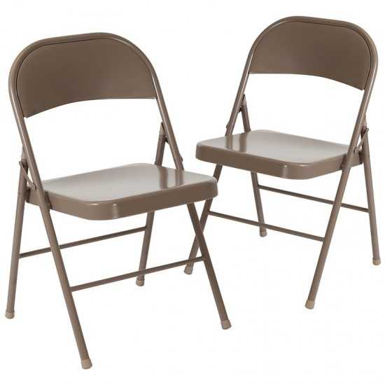 Double Braced Beige Metal Folding Chair