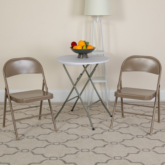 Double Braced Beige Metal Folding Chair