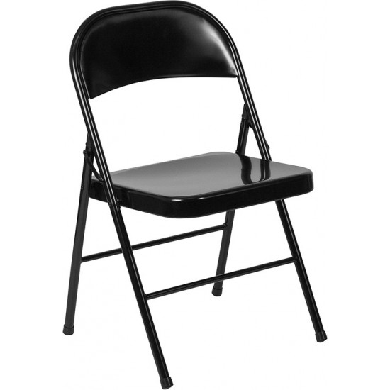 Double Braced Black Metal Folding Chair