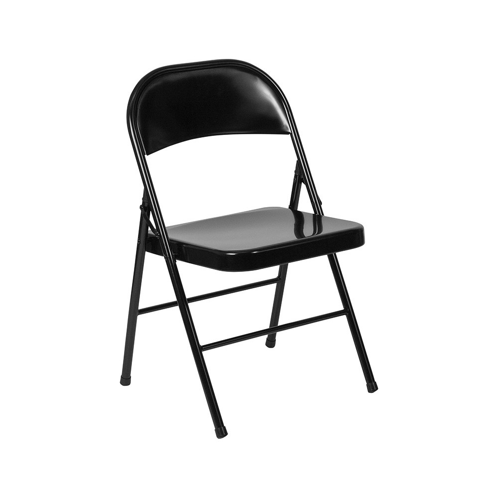 Double Braced Black Metal Folding Chair