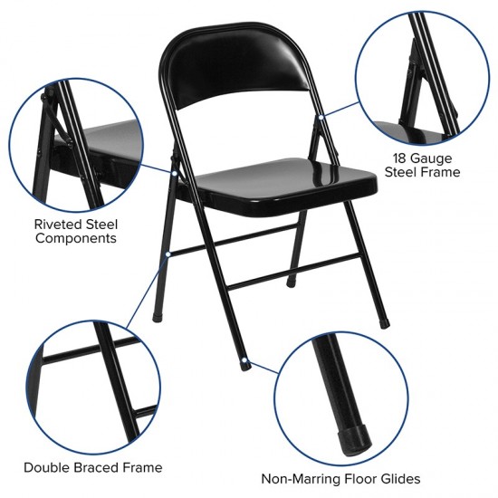 Double Braced Black Metal Folding Chair