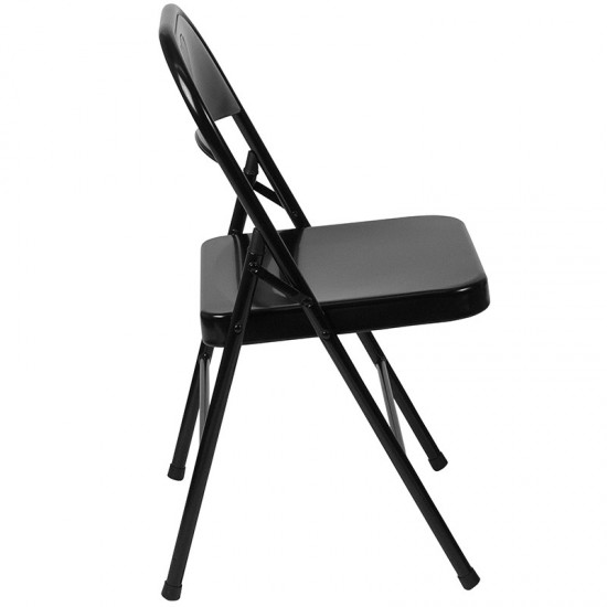 Double Braced Black Metal Folding Chair