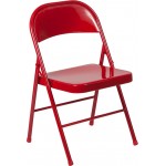 Double Braced Red Metal Folding Chair