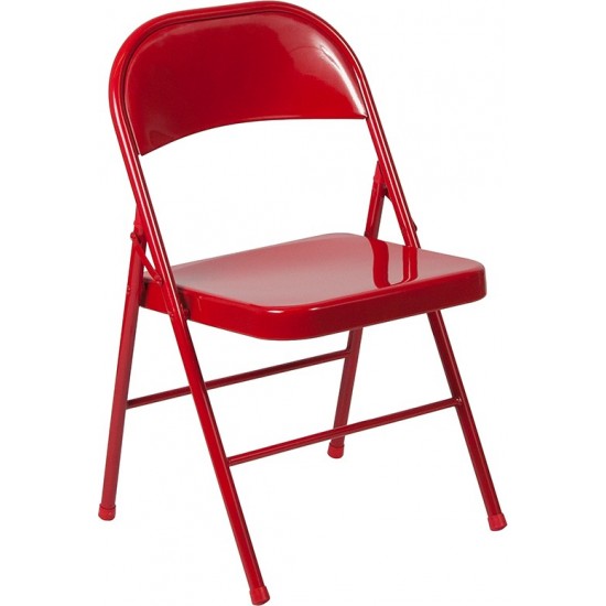 Double Braced Red Metal Folding Chair