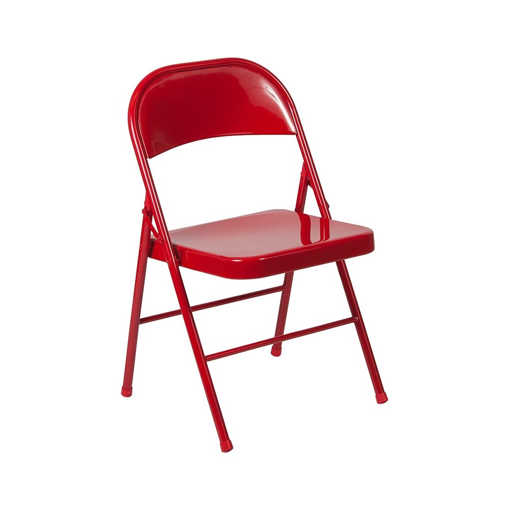 Double Braced Red Metal Folding Chair