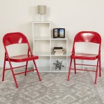 Double Braced Red Metal Folding Chair