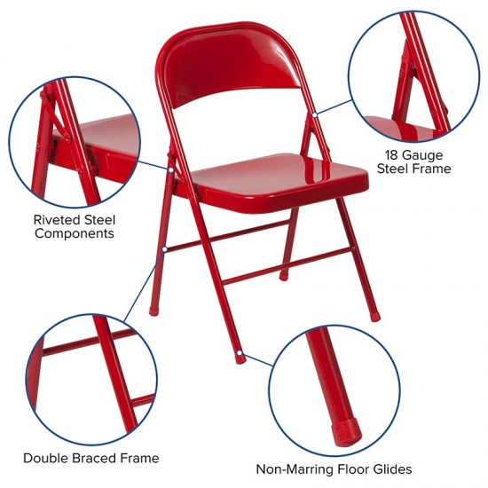 Double Braced Red Metal Folding Chair