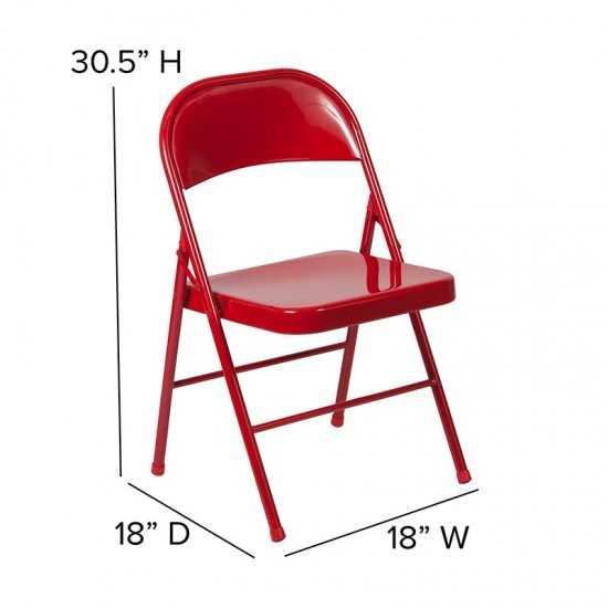 Double Braced Red Metal Folding Chair