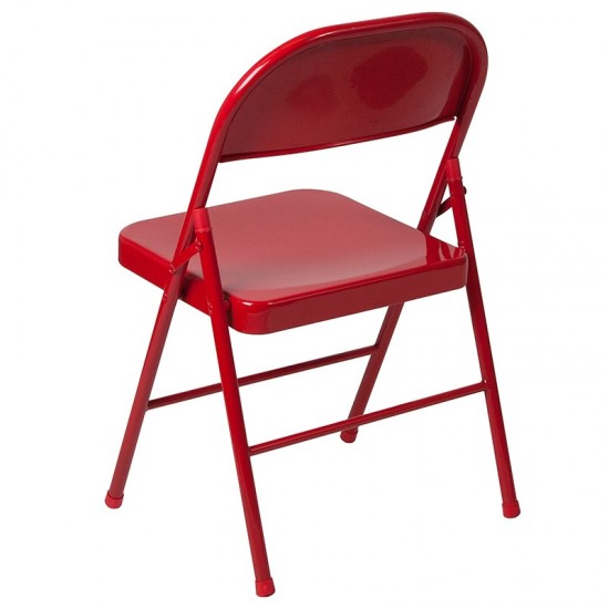 Double Braced Red Metal Folding Chair