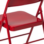 Double Braced Red Metal Folding Chair