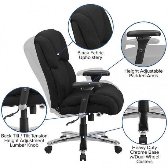 24/7 Intensive Use Big & Tall 400 lb. Rated Black Fabric Executive Ergonomic Office Chair with Lumbar Knob