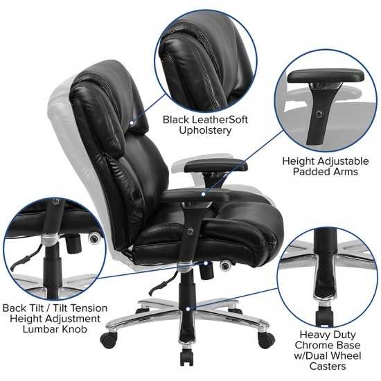 24/7 Intensive Use Big & Tall 400 lb. Rated Black LeatherSoft Executive Lumbar Ergonomic Office Chair