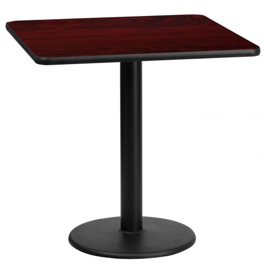 24'' Square Mahogany Laminate Table Top with 18'' Round Table Height Base