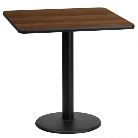 24'' Square Walnut Laminate Table Top with 18'' Round Table Height Base