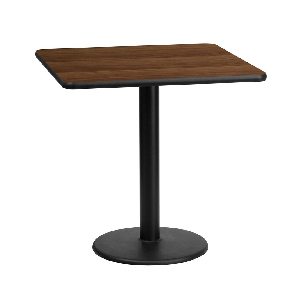24'' Square Walnut Laminate Table Top with 18'' Round Table Height Base