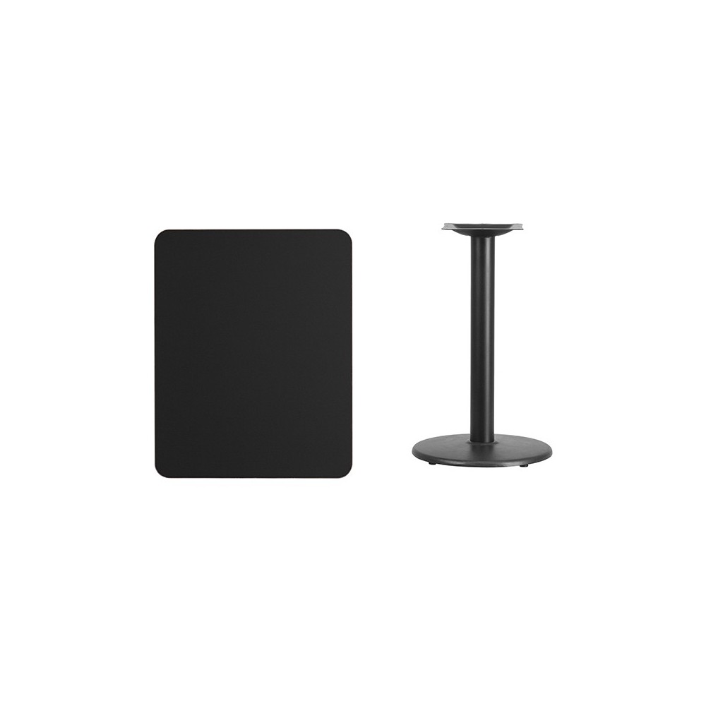 24'' x 30'' Rectangular Black Laminate Table Top with 18'' Round Table Height Base