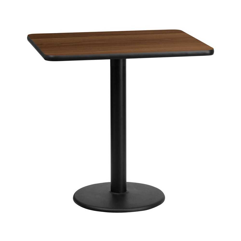 24'' x 30'' Rectangular Walnut Laminate Table Top with 18'' Round Table Height Base