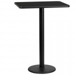 24\'\' x 30\'\' Rectangular Black Laminate Table Top with 18\'\' Round Bar Height Table Base