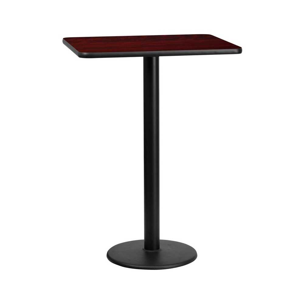 24'' x 30'' Rectangular Mahogany Laminate Table Top with 18'' Round Bar Height Table Base