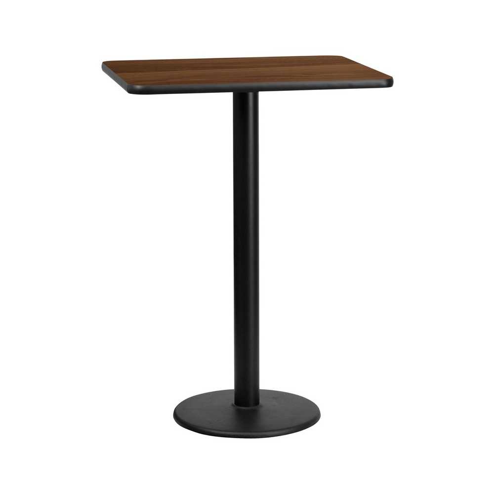 24'' x 30'' Rectangular Walnut Laminate Table Top with 18'' Round Bar Height Table Base