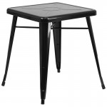 Commercial Grade 23.75" Square Black Metal Indoor-Outdoor Table Set with 2 Stack Chairs