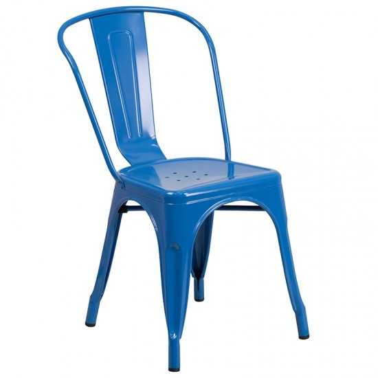 Commercial Grade 23.75" Square Blue Metal Indoor-Outdoor Table Set with 2 Stack Chairs