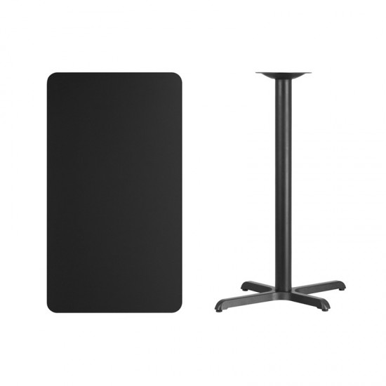 24'' x 42'' Rectangular Black Laminate Table Top with 23.5'' x 29.5'' Bar Height Table Base