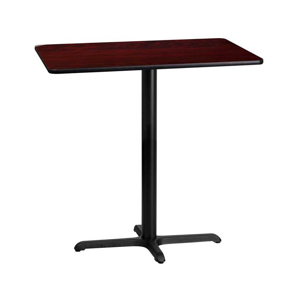 24'' x 42'' Rectangular Mahogany Laminate Table Top with 23.5'' x 29.5'' Bar Height Table Base