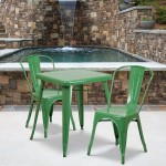 Commercial Grade 23.75" Square Green Metal Indoor-Outdoor Table Set with 2 Stack Chairs